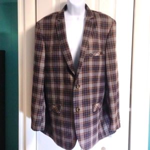 Vinci Plaid XL Blazer Jacket 2 Button Plaid RN114572 Sport Coat Brown Gray